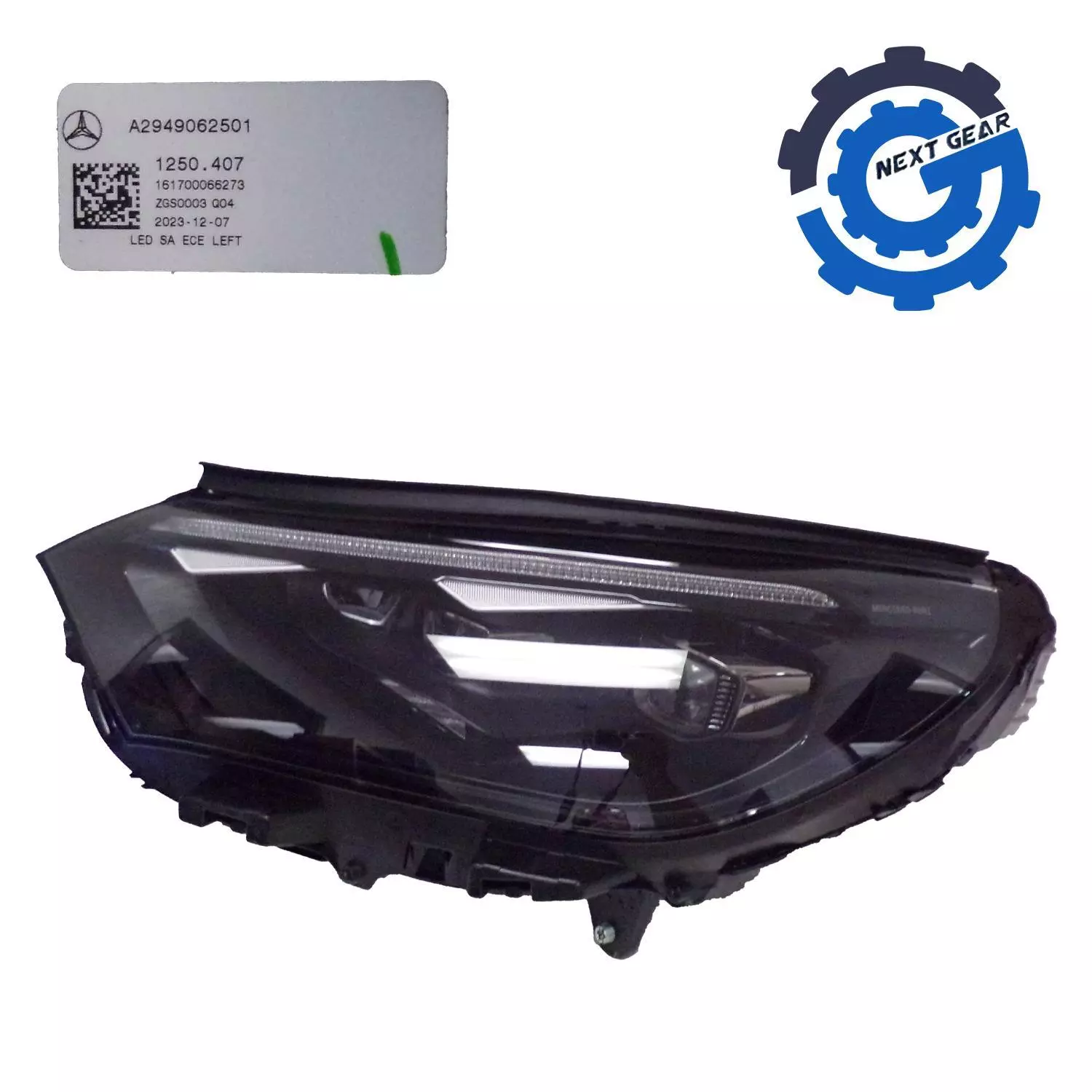 EM Mercedes Benz Left Euro LED Headlight Assembly for 2023-2025 EQE 500 - Genuine part 2949062501 with sleek European design and advanced LED lighting technology.